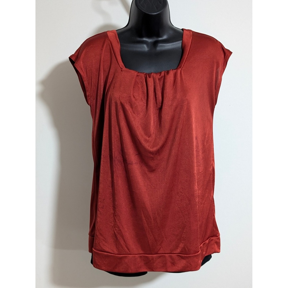 Mossimo Rust Orange Square Neck Top Blouse Casual Elegant Shirt Size Medium